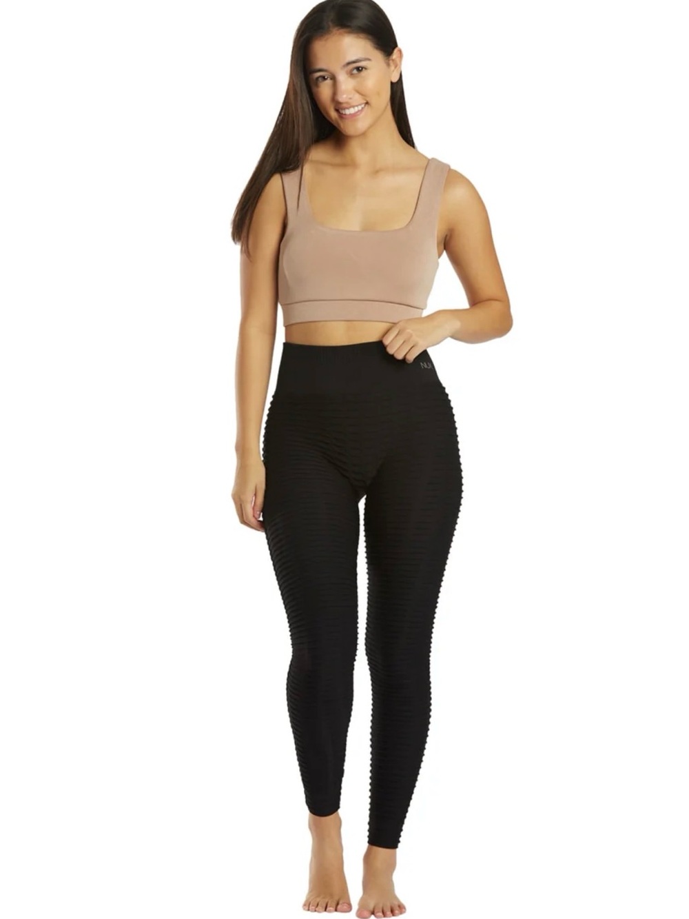 NUX Black Textured Pucker Up Mid Rise  Leggings